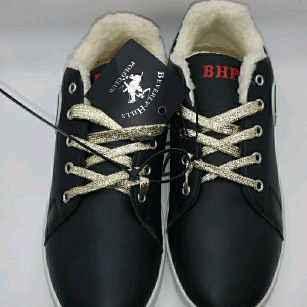 Beverly Hills Polo Club Black Sneakers with Gold Laces WOMEN New Size 9